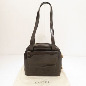 Gucci Shoulder Bag Dark Brown Bamboo Enamel